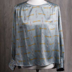 Zara Basic Gray/Blue Clasp Blouse Large